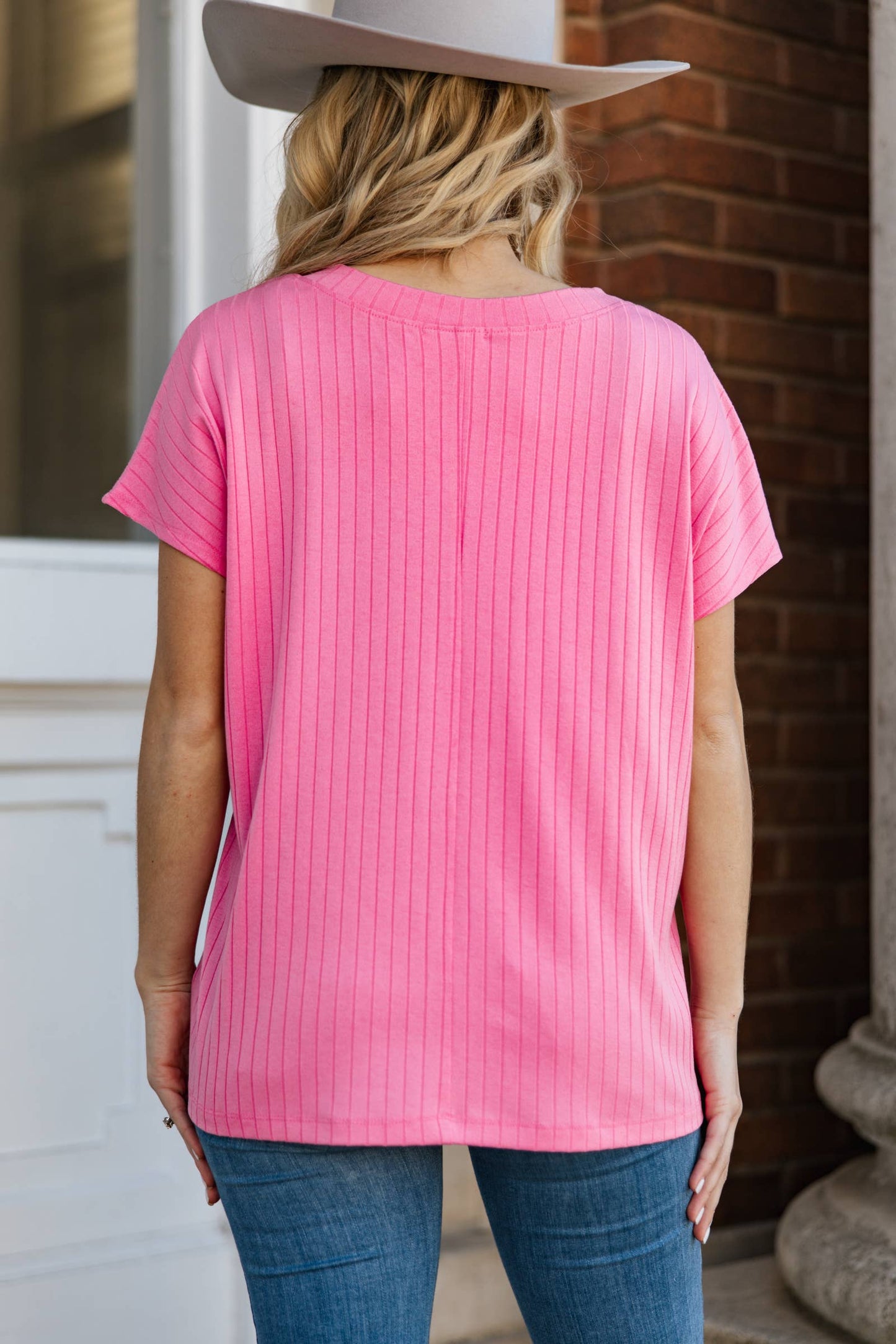 Casual Ribbed V Neck Top