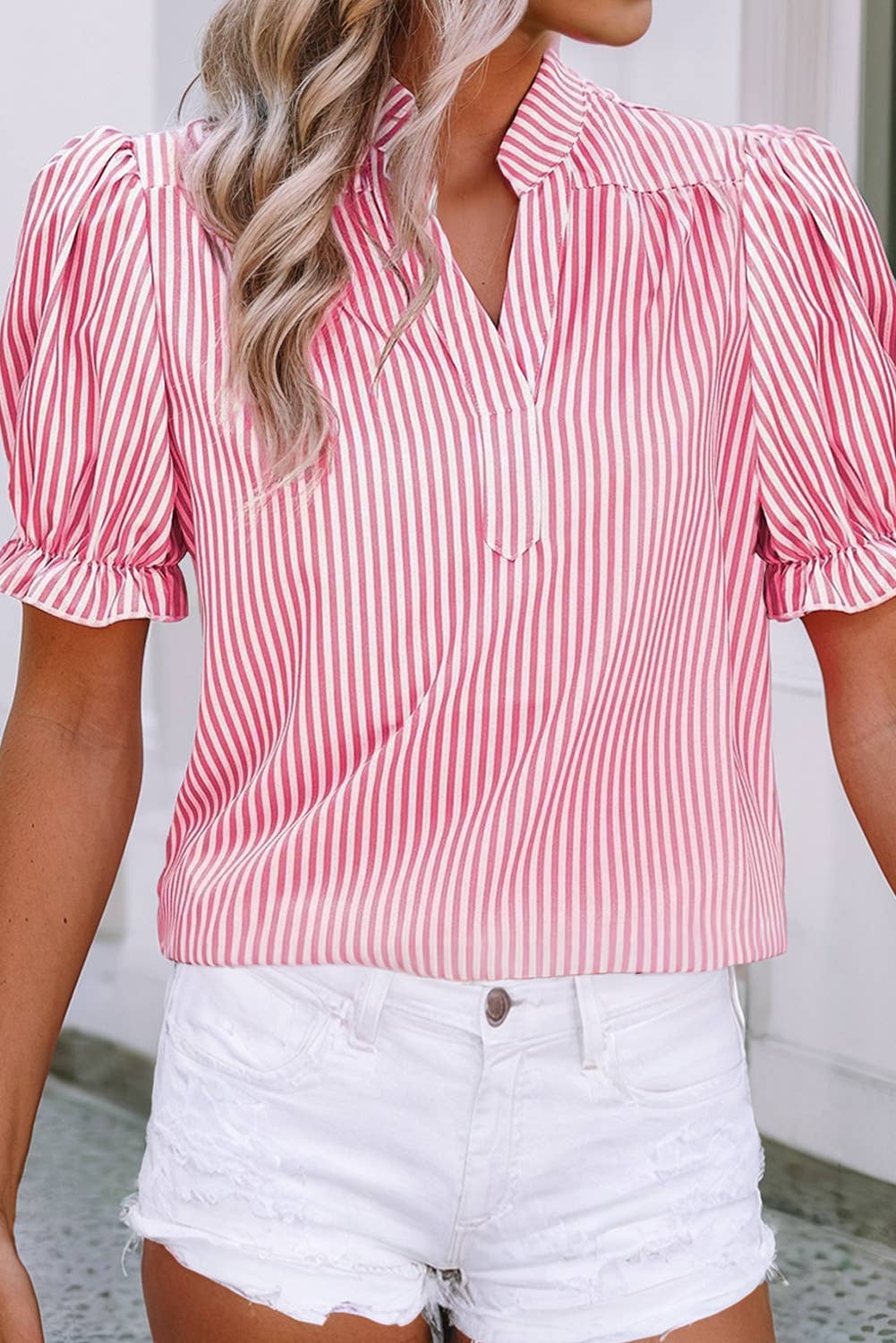 Striped V Neck Casual Blouse