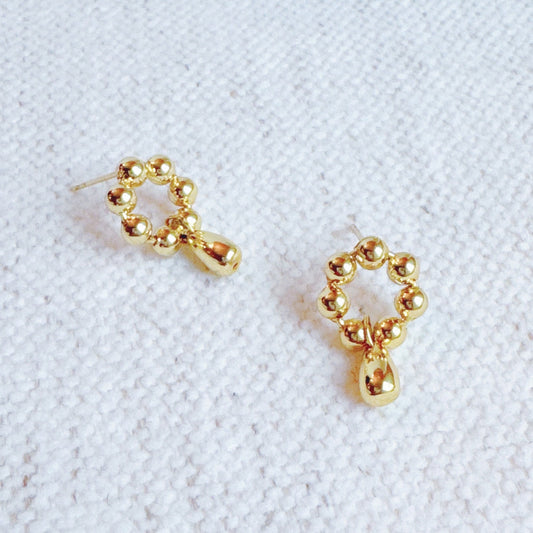 Golden Ball Petal Drop Earrings
