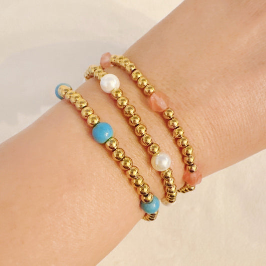 Golden Beads Stone Stretch Bracelet