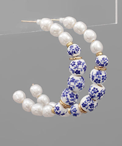 Floral + Pearl Hoops