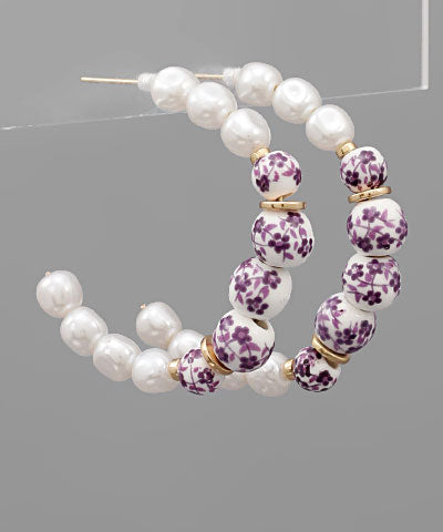 Floral + Pearl Hoops