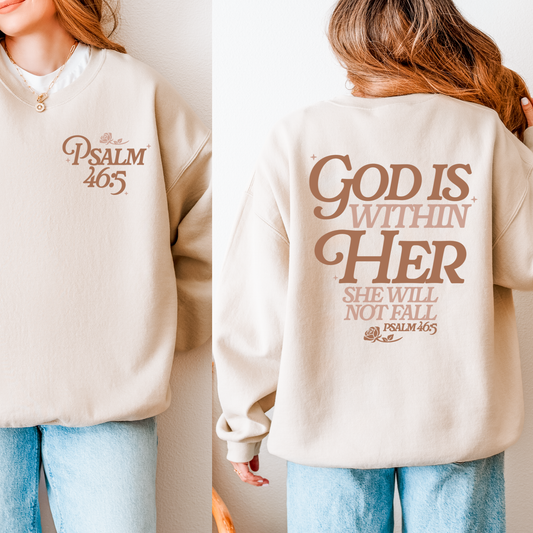 God Is Within Her Crewneck | Psalm 46:5 Sweatshirt | Faith-Based Christian Apparel