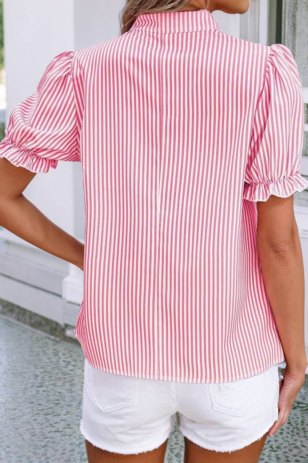 Striped V Neck Casual Blouse