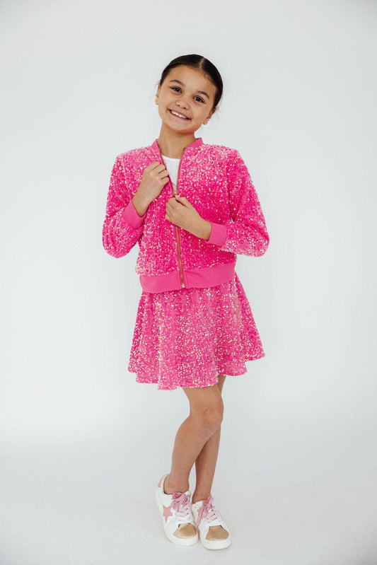 Pink Velvet Sequin Twirl Skort