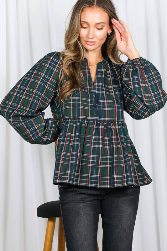 Classic Plaid Blouse Green