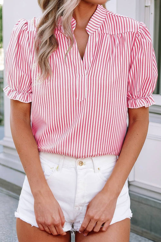 Striped V Neck Casual Blouse