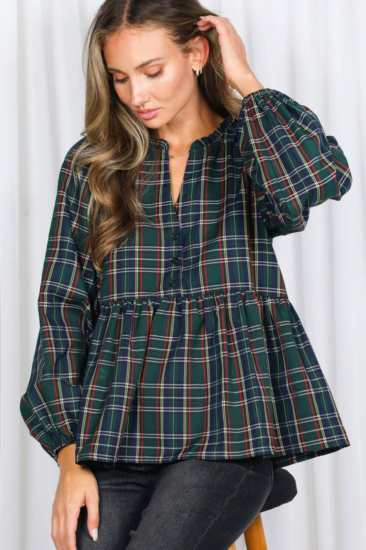 Classic Plaid Blouse Green