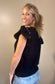 Flutter Ruffle Sleeve Knit Top With Pearl Detail