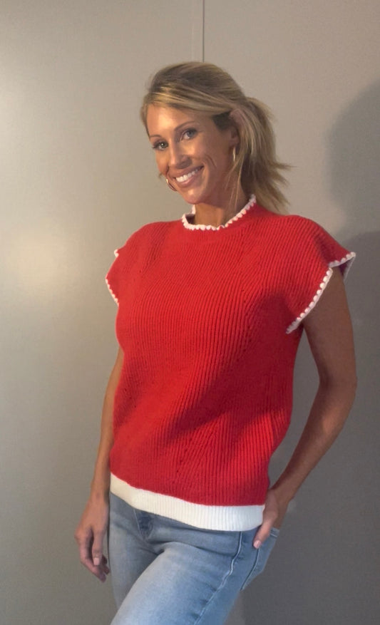 Drop Shoulder Sweater Knit With Contrast Stitching Detail