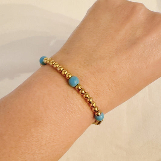Golden Beads Stone Stretch Bracelet