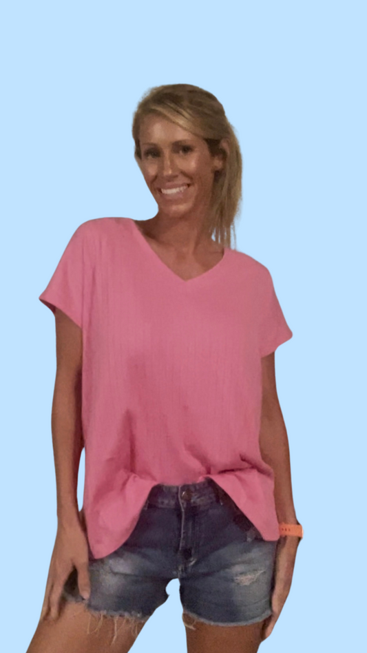 Casual Ribbed V Neck Top
