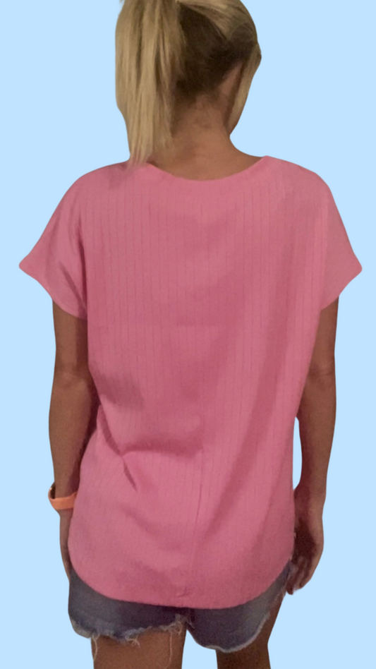 Casual Ribbed V Neck Top
