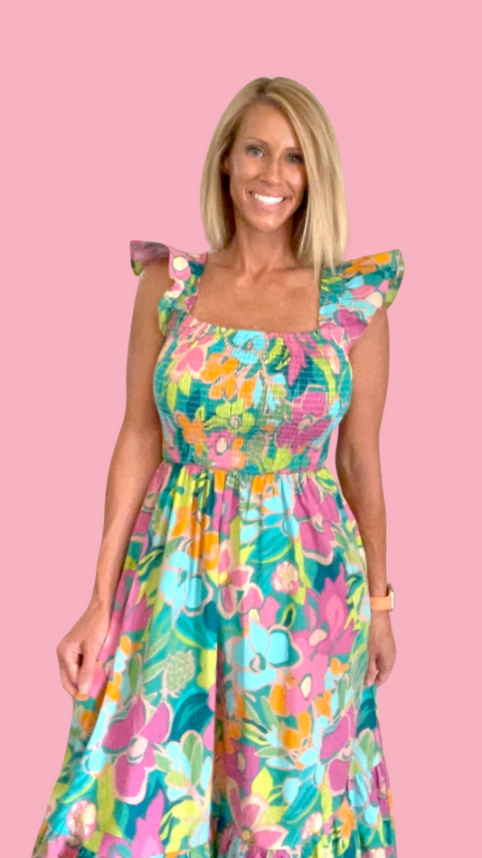Bright Floral Midi Dress