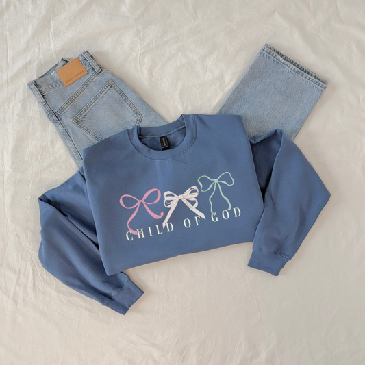 Child of God Bow Sweatshirt – Christian Faith Graphic Crewneck